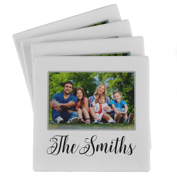 Custom Family Photo and Name Absorbent Stone Coasters - Set of 4
