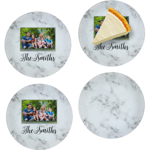 Custom Family Photo and Name Glass Appetizer / Dessert Plate 8" - Set of 4