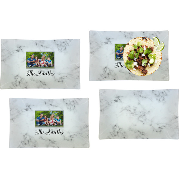 Custom Family Photo and Name Glass Rectangular Lunch / Dinner Plate - Set of 4