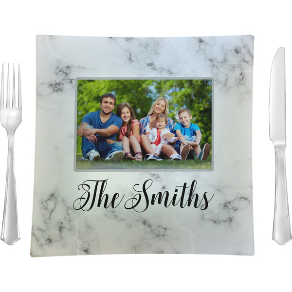 Custom Family Photo and Name 9.5" Glass Square Lunch / Dinner Plate