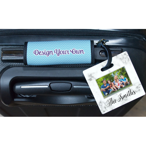 Family Photo and Name Square Luggage Tag & Handle Wrap - In Context