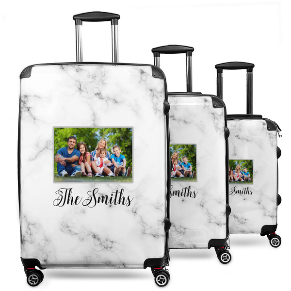 Custom Family Photo and Name 3-Piece Luggage Set - 20" Carry On - 24" Medium Checked - 28" Large Checked