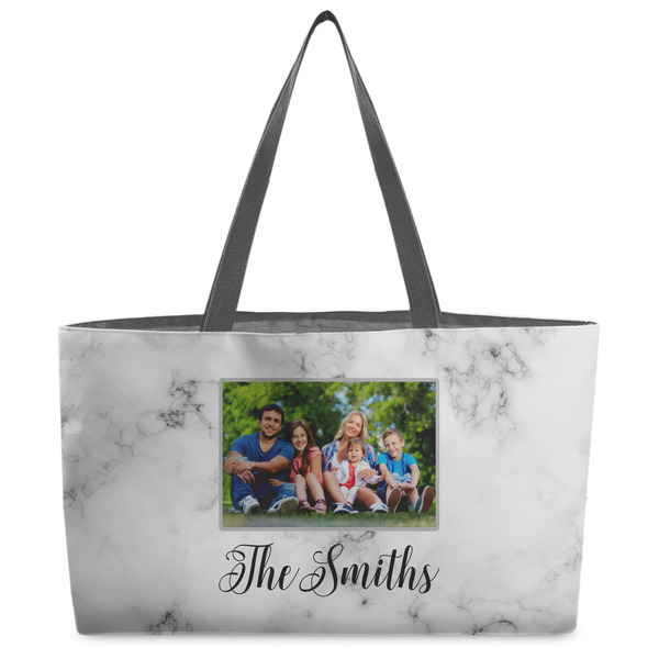 Custom Family Photo and Name Beach Totes Bag - w/ Black Handles