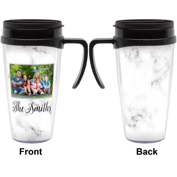 Family Photo and Name Travel Mug with Black Handle - Approval