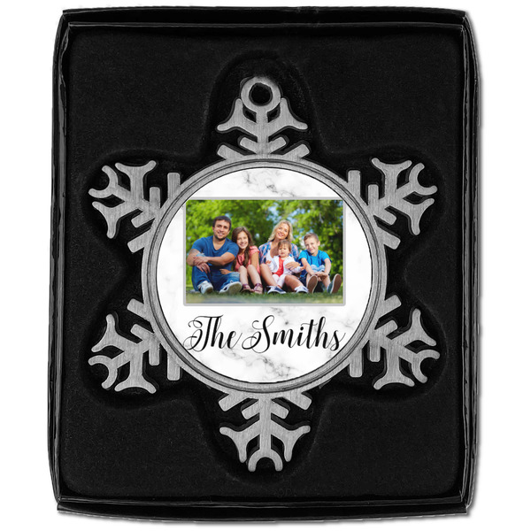 Family Photo and Name Vintage Snowflake - In box