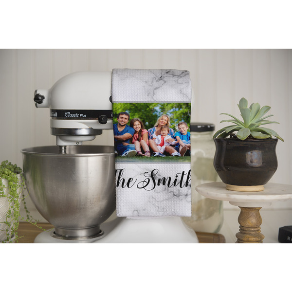 Family Photo and Name Waffle Weave Towel - Full Color Print - Lifestyle Image