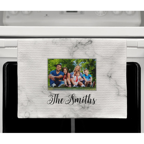 Family Photo and Name Waffle Weave Towel - Full Color Print - Lifestyle2 Image