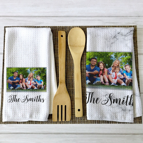 Family Photo and Name Waffle Weave Towels - 2 Print Styles