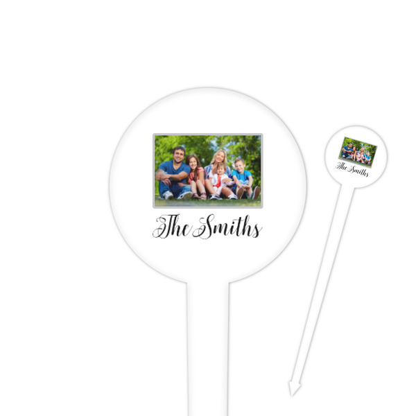Custom Family Photo and Name 4" Round Plastic Food Picks - White - Double-Sided