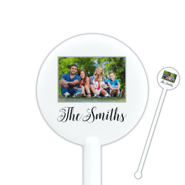 Custom Family Photo and Name 5.5" Round Plastic Stir Sticks - White - Single-Sided