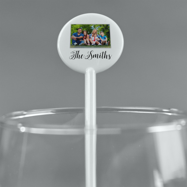 Family Photo and Name White Plastic 5.5" Stir Stick - Round - Main