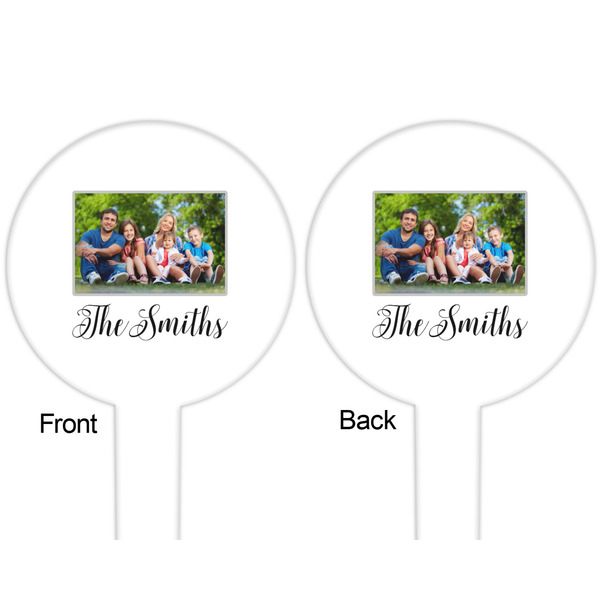 Family Photo and Name White Plastic 6" Food Pick - Round - Double Sided - Front & Back