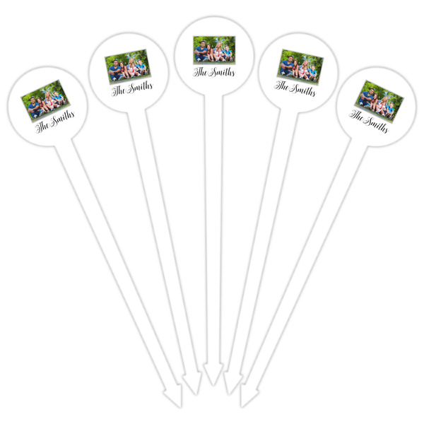 Family Photo and Name White Plastic 6" Food Pick - Round - Fan View