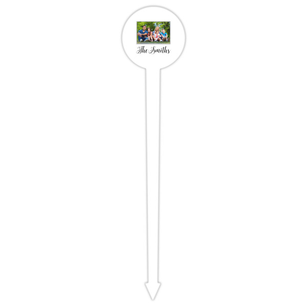 Family Photo and Name White Plastic 6" Food Pick - Round - Single Pick