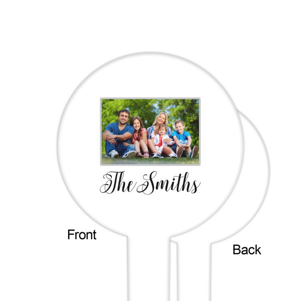 Family Photo and Name White Plastic 6" Food Pick - Round - Single Sided - Front & Back