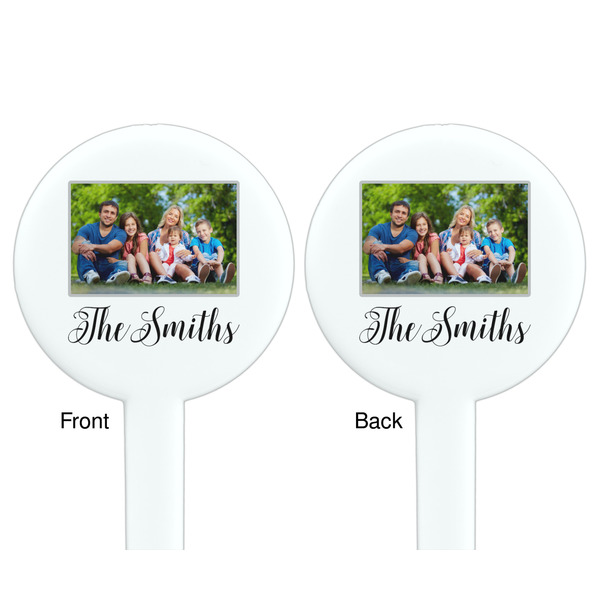 Family Photo and Name White Plastic 7" Stir Stick - Double Sided - Round - Front & Back