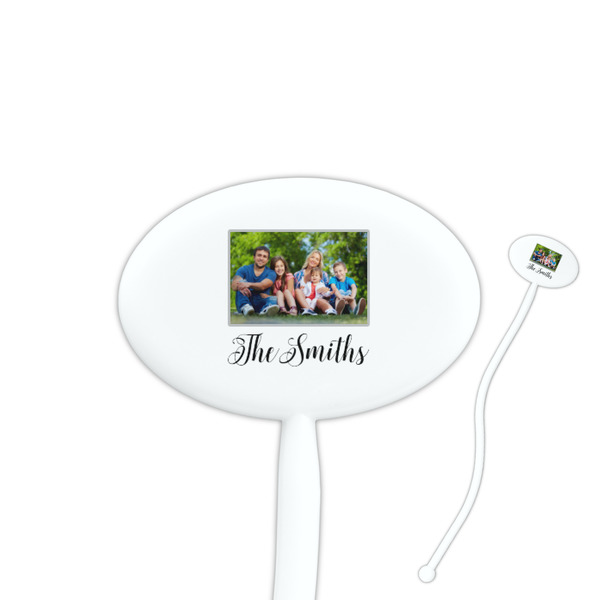 Custom Family Photo and Name 7" Oval Plastic Stir Sticks - White - Double-Sided