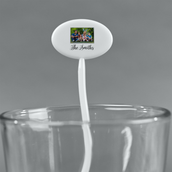 Family Photo and Name White Plastic 7" Stir Stick - Oval - Main