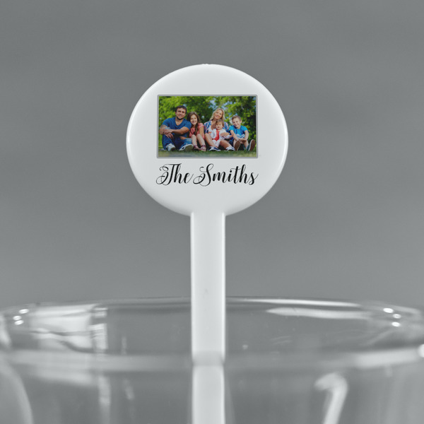 Family Photo and Name White Plastic 7" Stir Stick - Round - Main