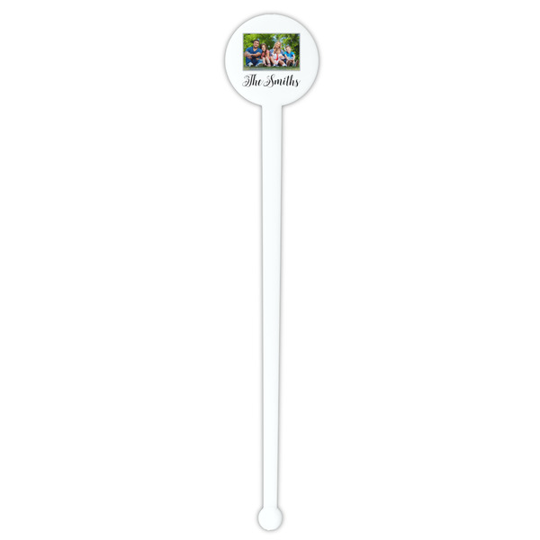 Family Photo and Name White Plastic 7" Stir Stick - Round - Single Stick