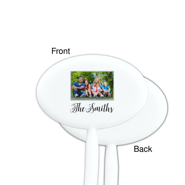 Family Photo and Name White Plastic 7" Stir Stick - Single Sided - Oval - Front & Back