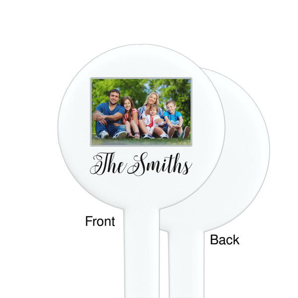 Family Photo and Name White Plastic 7" Stir Stick - Single Sided - Round - Front & Back