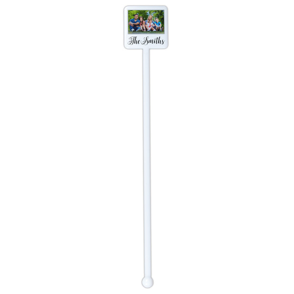 Family Photo and Name White Plastic Stir Stick - Double Sided - Square - Single Stick