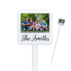 Family Photo and Name Square Plastic Stir Sticks - Double-Sided