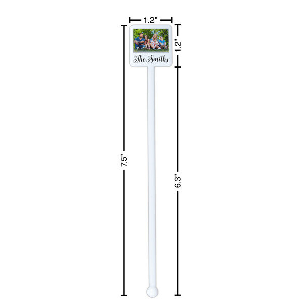 Family Photo and Name White Plastic Stir Stick - Square - Dimensions