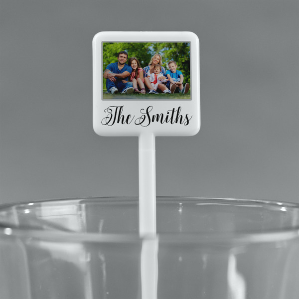 Family Photo and Name White Plastic Stir Stick - Square - Main