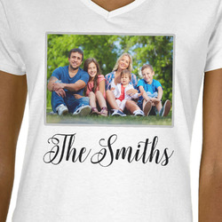 Family Photo and Name V-Neck T-Shirt - White - Small