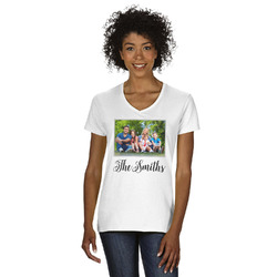 Family Photo and Name V-Neck T-Shirt - White