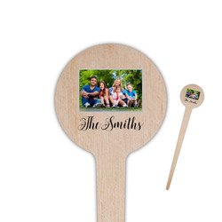 Family Photo and Name 4" Round Wooden Food Picks - Single-Sided