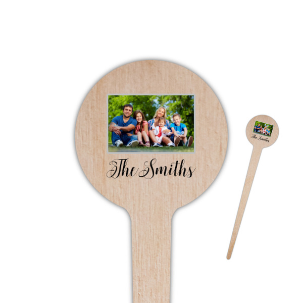 Custom Family Photo and Name 4" Round Wooden Food Picks - Single-Sided