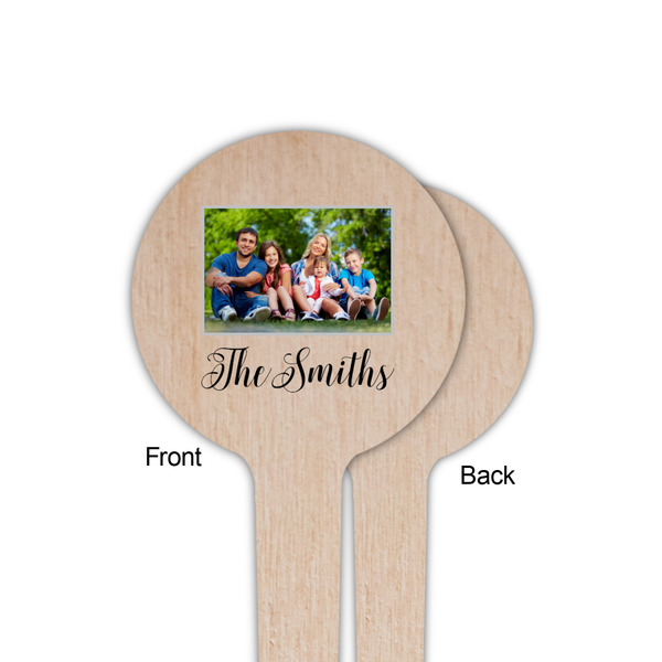 Family Photo and Name Wooden 4" Food Pick - Round - Single Sided - Front & Back