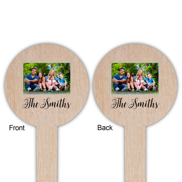Family Photo and Name Wooden 6" Food Pick - Round - Double Sided - Front & Back