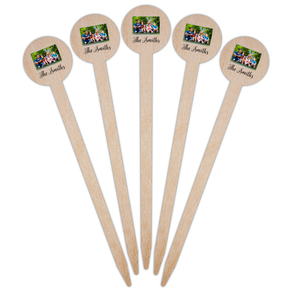 Family Photo and Name Wooden 6" Food Pick - Round - Fan View