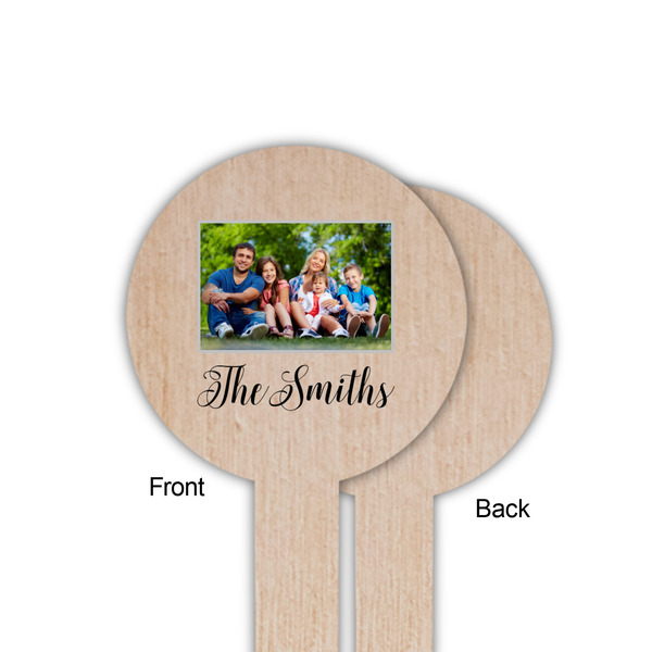 Family Photo and Name Wooden 6" Food Pick - Round - Single Sided - Front & Back