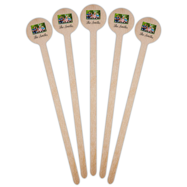 Family Photo and Name Wooden 6" Stir Stick - Round - Fan View