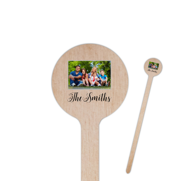 Custom Family Photo and Name 7.5" Round Wooden Stir Sticks - Single-Sided