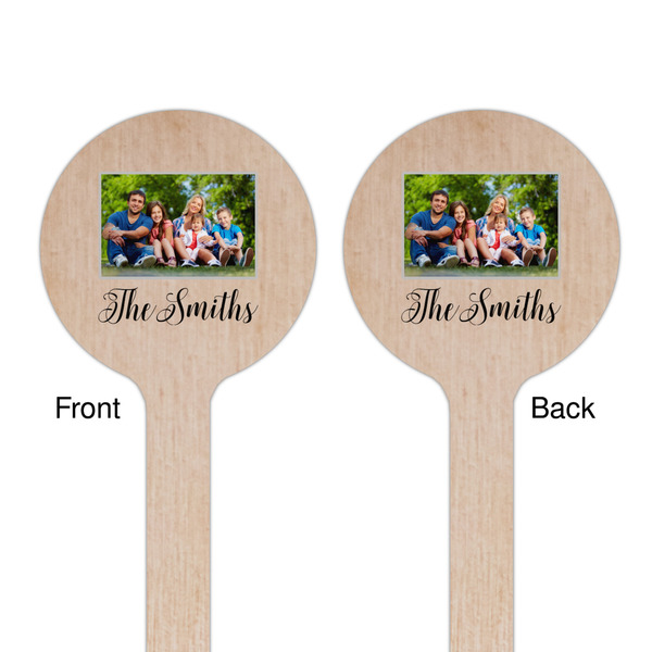 Family Photo and Name Wooden 7.5" Stir Stick - Round - Double Sided - Front & Back