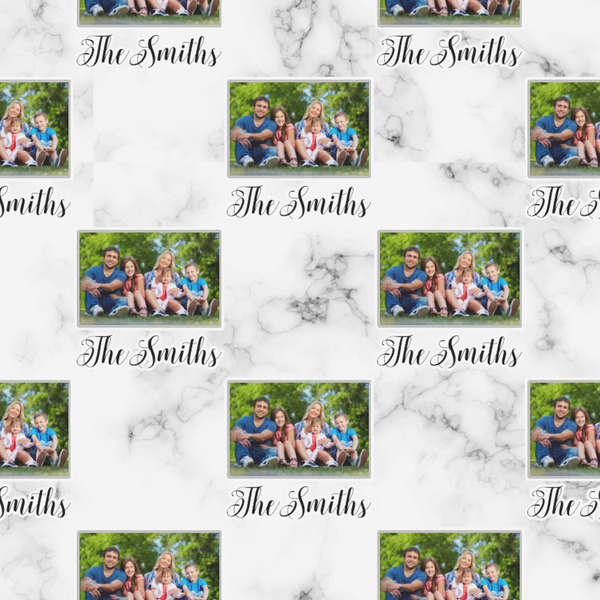 Family Photo and Name Wrapping Paper 12" x 12" Close Up