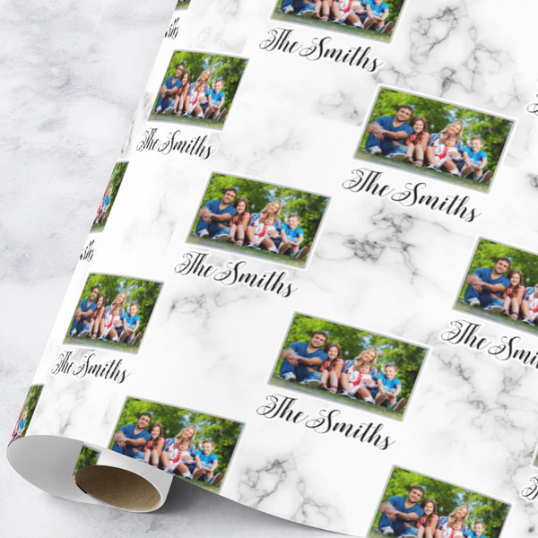 Custom Family Photo and Name Wrapping Paper Roll - Large - Satin