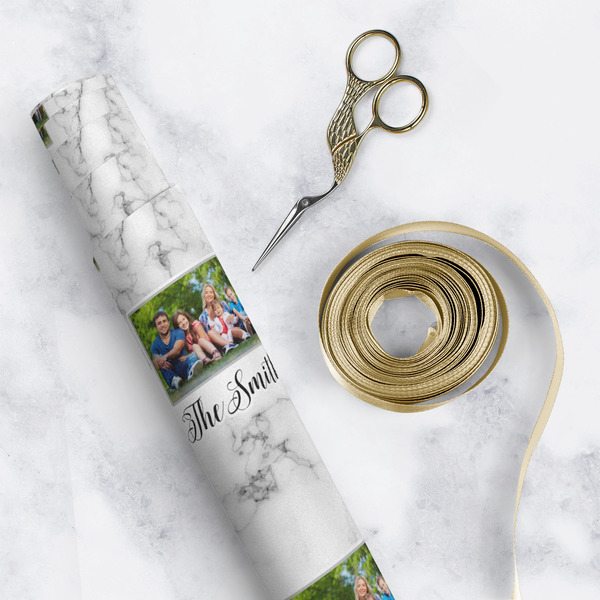 Family Photo and Name Wrapping Paper Roll - Matte - In Context