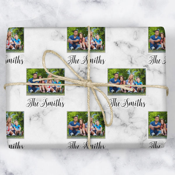 Family Photo and Name Wrapping Paper Roll - Matte - Wrapped Box