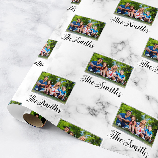 Custom Family Photo and Name Wrapping Paper Roll - Small - Satin