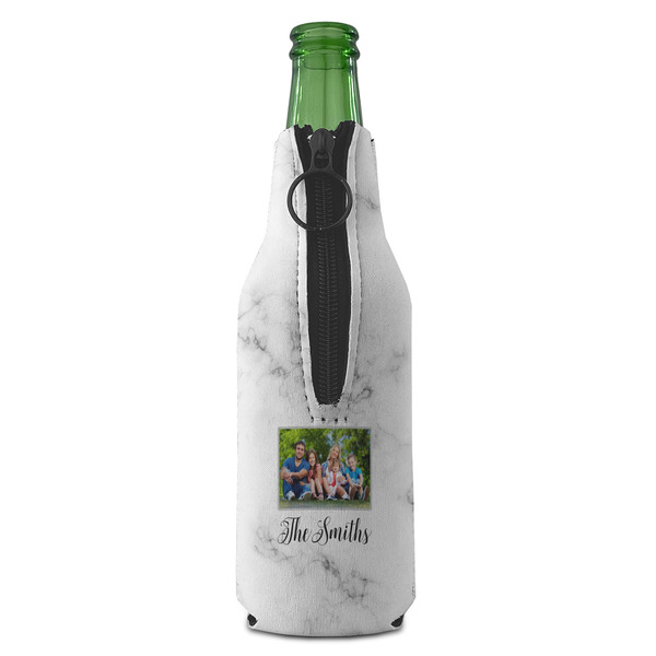 Family Photo and Name Zipper Bottle Cooler - BACK (bottle)