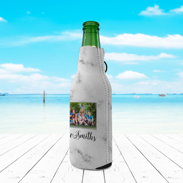 Family Photo and Name Zipper Bottle Cooler - LIFESTYLE