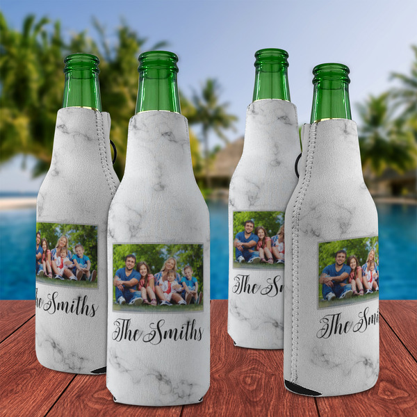 Family Photo and Name Zipper Bottle Cooler - Set of 4 - Lifestyle