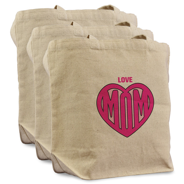 Custom Love You Mom Reusable Cotton Grocery Bags - Set of 3